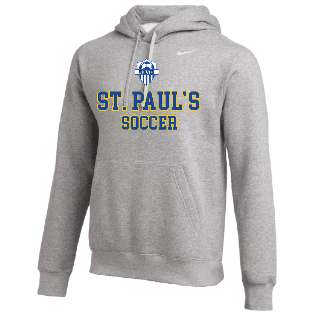Nike St. Paul's HS Club Fleece Pullover Hoody St. Pauls 24 Dark Heather Grey/White Mens Small - Third Coast Soccer