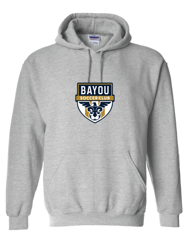 Bayou Soccer Club Logo Hooded Sweatshirt Bayou Soccer Club Spiritwear Sport Grey Mens Small - Third Coast Soccer