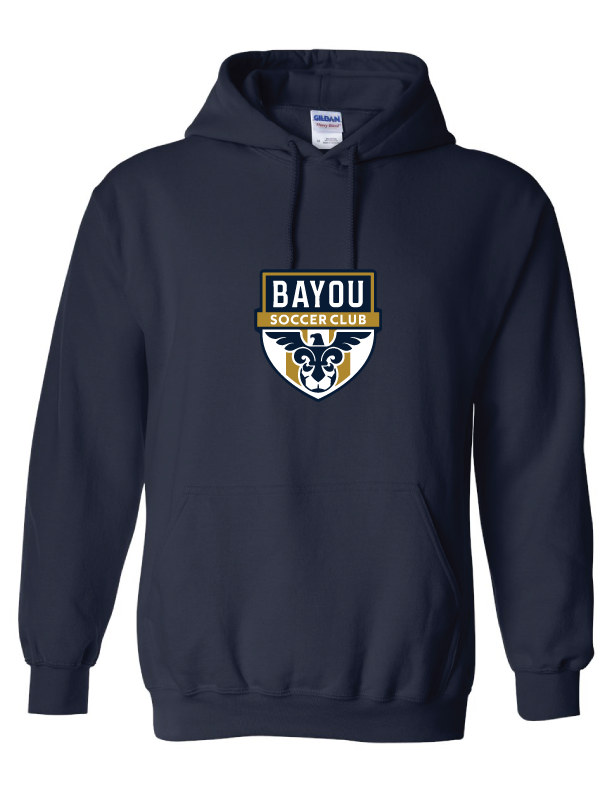 Bayou Soccer Club Logo Hooded Sweatshirt Bayou Soccer Club Spiritwear Navy Mens Small - Third Coast Soccer