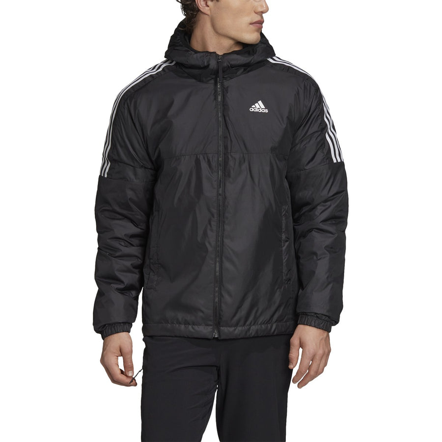 adidas Essentials Insulated Hooded Jacket - Black/White Training Wear   - Third Coast Soccer