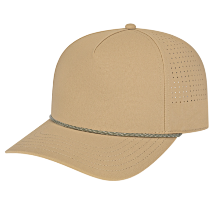 Cap America Tiger Truck Stop Summit Perforated Cap with Rope Hats Khaki/Loden - Third Coast Soccer
