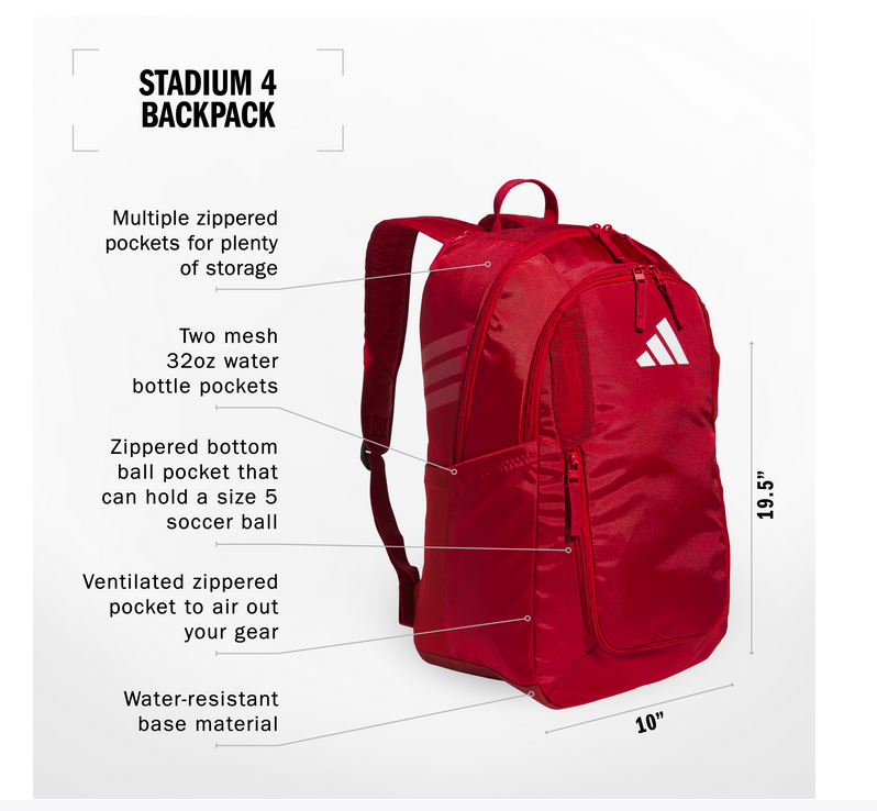 adidas Stadium 4 Backpack - Red Bags - Third Coast Soccer