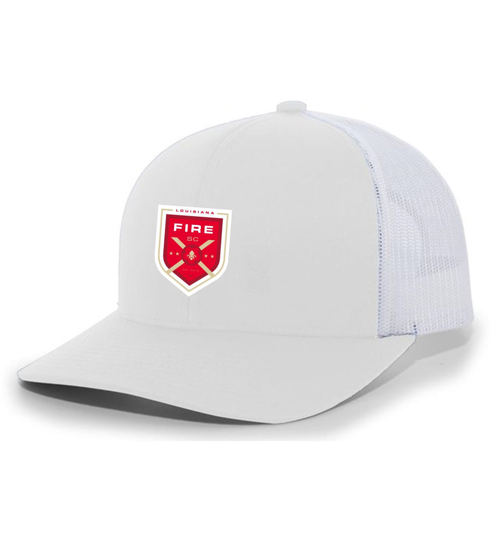 Louisiana Fire Flexfit Premium Trucker Hat Louisiana Fire Spiritwear White/White Full Color Patch - Third Coast Soccer