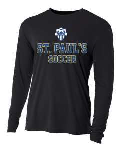 A4 St. Paul's Cooling Performance Crew Long-sleeve Shirt - Black or White St. Pauls 24 Black Mens Small - Third Coast Soccer