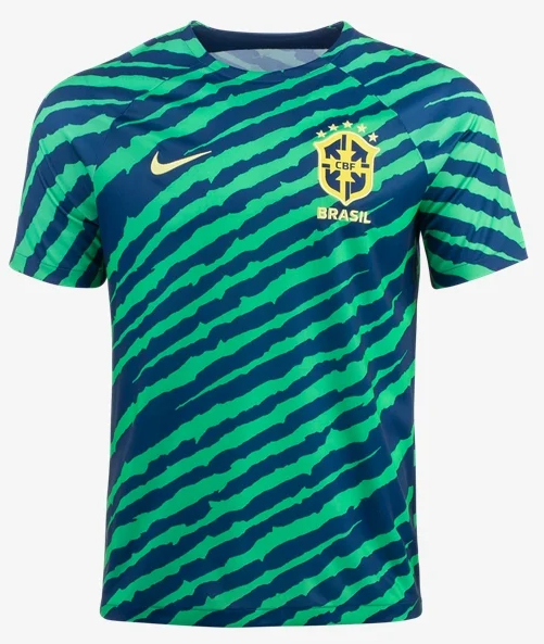 Nike Brazil SS Pre-Match Top 2022 International Replica Closeout Coastal Blue/Dynamic Yellow Mens Small - Third Coast Soccer