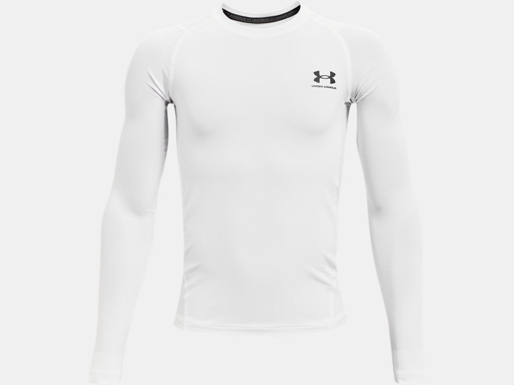 UA Youth Heatgear Armour Long Sleeve Training Wear White Youth Small - Third Coast Soccer