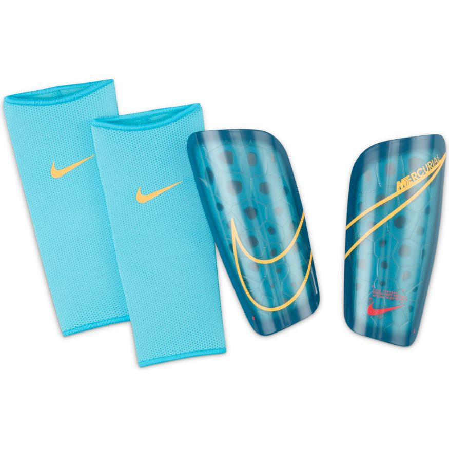 Nike Mercurial Lite Shinguard - Chlorine Blue/Siren Red Adult Shinguards Chlorine Blue/Siren Red/Laser Orange Small - Third Coast Soccer