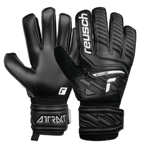 reusch Junior Attrakt Solid Finger Support Goalkeeper Glove Gloves Black/White 7 - Third Coast Soccer