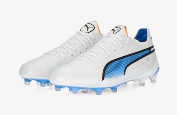 Puma King Ultimate FG AG White Black Blue Glimmer Third Coast Soccer