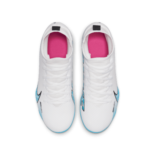 Nike Junior Mercurial Superfly 9 Club FG - White/Baltic Blue/Pink Blast Youth Footwear Closeout Youth 2.5 White/Baltic Blue/Pink Blast - Third Coast Soccer