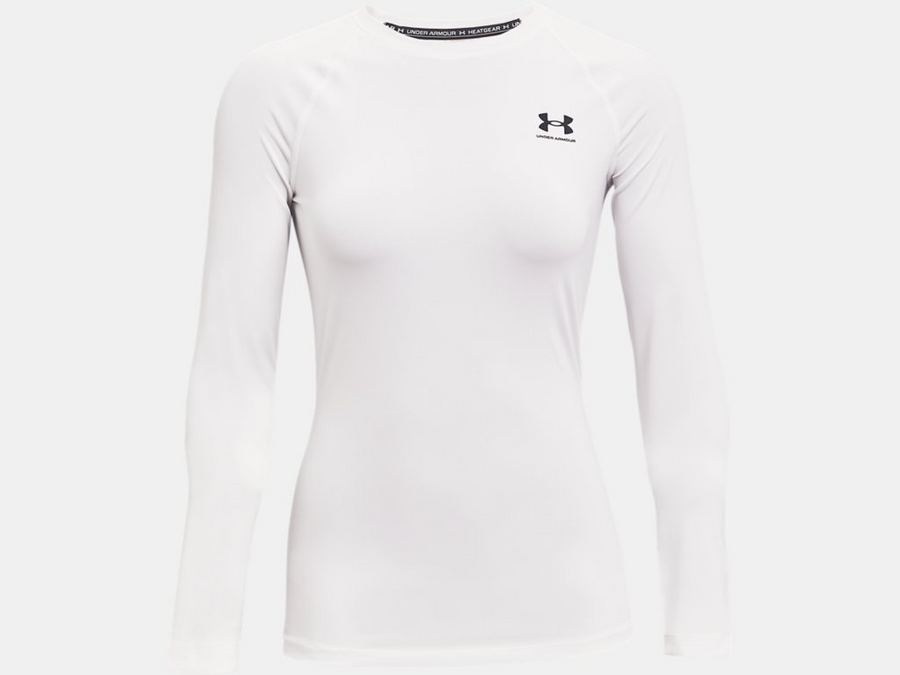 UA Womens Heatgear Compression Long Sleeve - White Training Wear   - Third Coast Soccer
