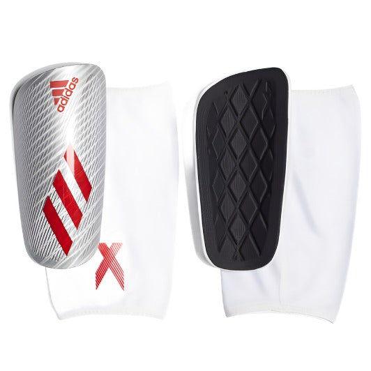 adidas X Pro Shinguard - Silver Metallic/Hi-Res Red/Black Adult Shinguards   - Third Coast Soccer