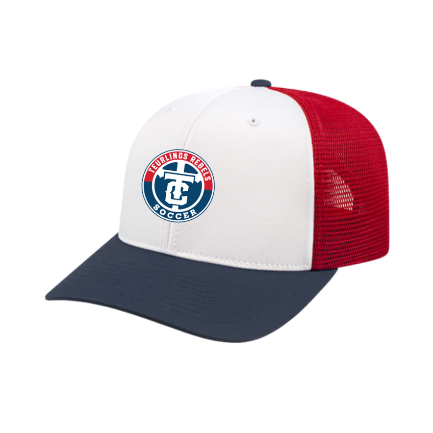 Teurlings Catholic Flexfit Premium Trucker Hat Teurlings Navy/White/Red - Third Coast Soccer
