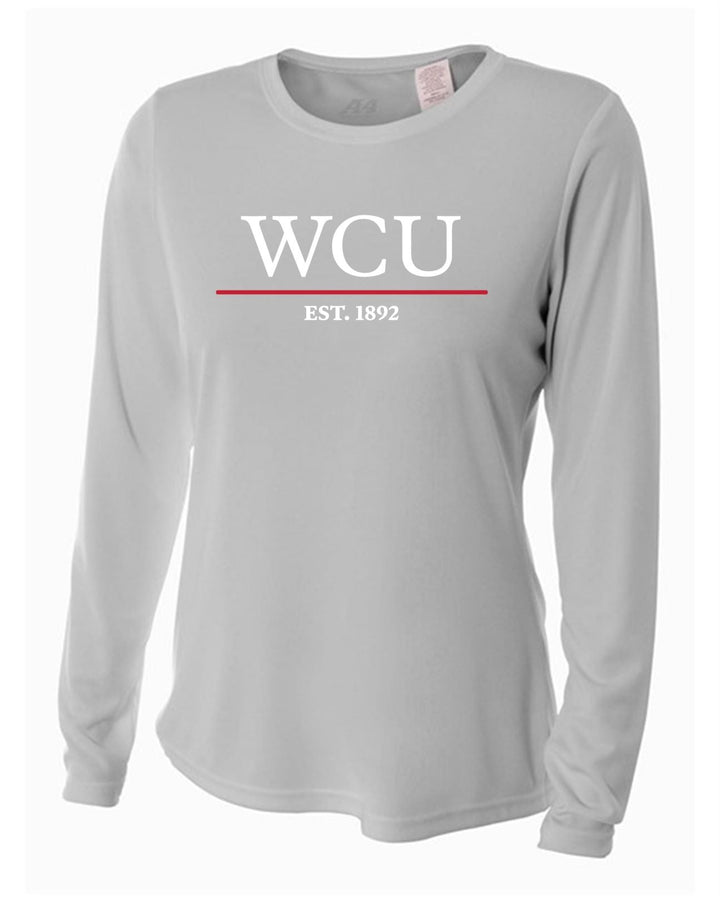 WCU School Of Pharmacy Women's Long-Sleeve Performance Shirt WCU Pharmacy Silver Grey Womens Small - Third Coast Soccer