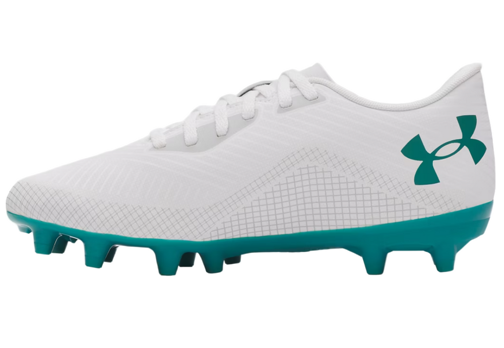 Under Armour Youth Shadow Select 2 FG - White/Grey/Teal Youth Footwear - Third Coast Soccer