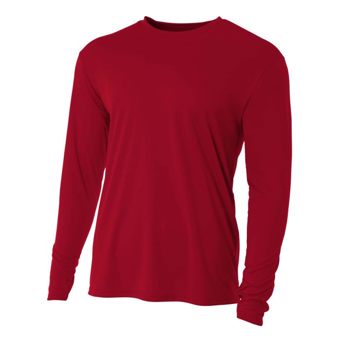 A4 Long Sleeve Cooling Performance Crew Training Wear Cardinal Mens Small - Third Coast Soccer