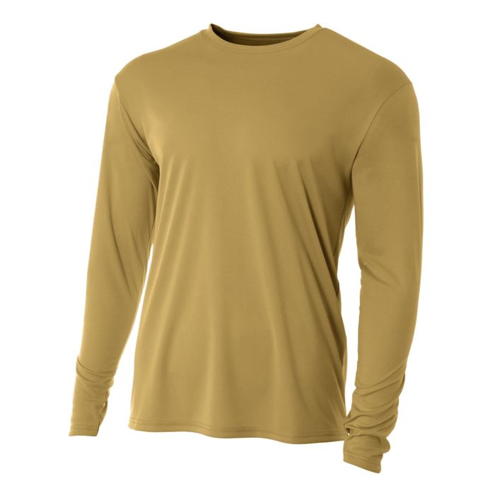 A4 Long Sleeve Cooling Performance Crew Training Wear Gold Mens Small - Third Coast Soccer