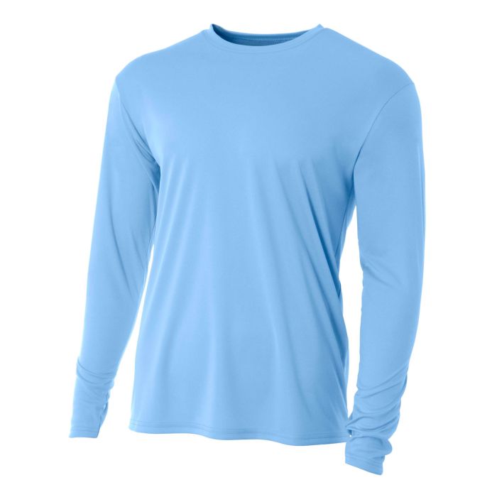 A4 Long Sleeve Cooling Performance Crew Training Wear Light Blue Mens Small - Third Coast Soccer