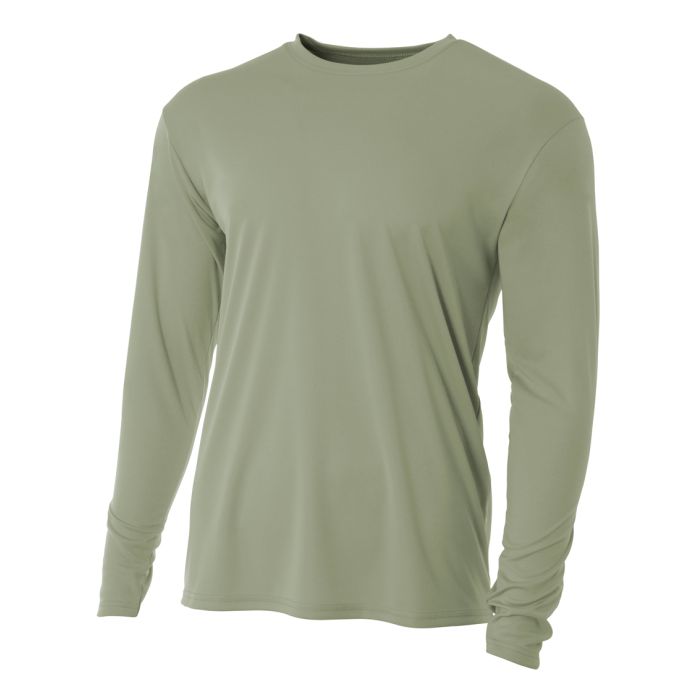 A4 Long Sleeve Cooling Performance Crew Training Wear Olive Mens Small - Third Coast Soccer