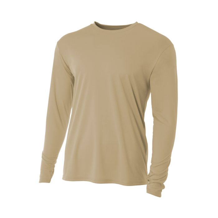 A4 Long Sleeve Cooling Performance Crew Training Wear Sand Mens Small - Third Coast Soccer