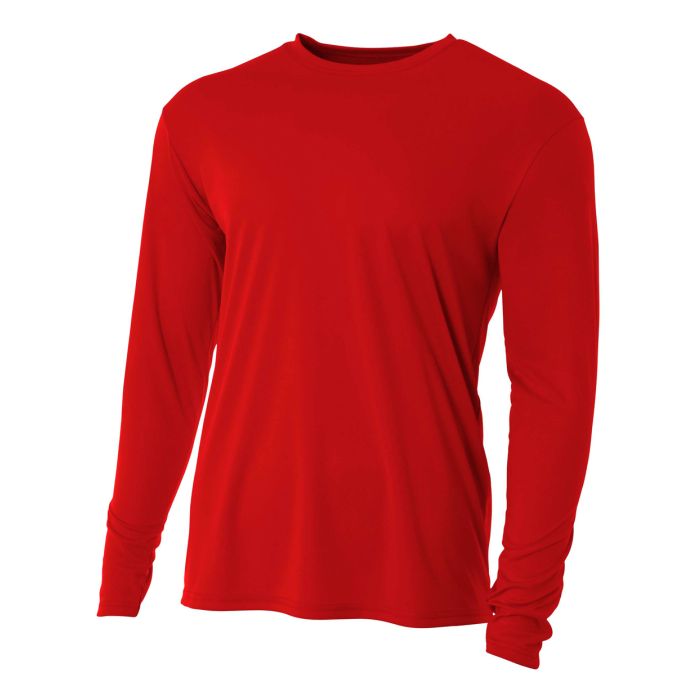 A4 Long Sleeve Cooling Performance Crew Training Wear Scarlet Mens Small - Third Coast Soccer