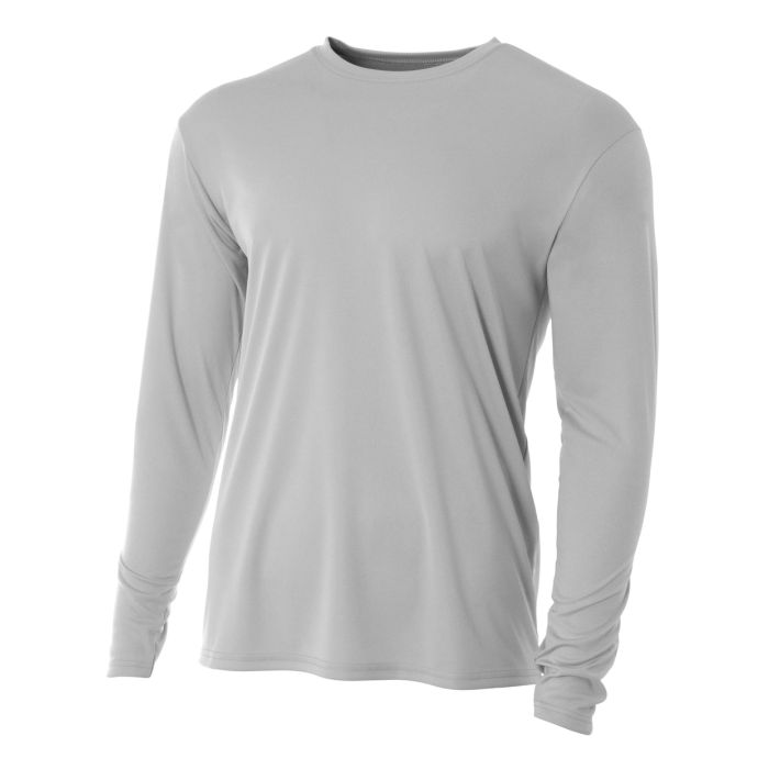 A4 Long Sleeve Cooling Performance Crew Training Wear Silver Mens Small - Third Coast Soccer