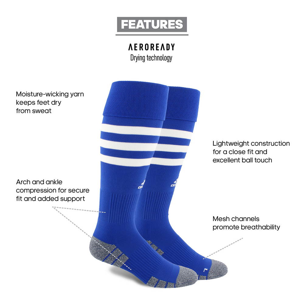 adidas 3-Stripe Hoop Sock - Royal/White Socks   - Third Coast Soccer