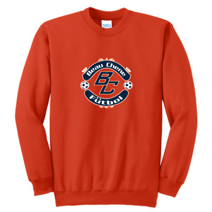 Port & Company Beau Chene HS Fleece Crewneck Sweatshirt - Grey, Navy and Orange BCHS 24 Orange Mens Small - Third Coast Soccer