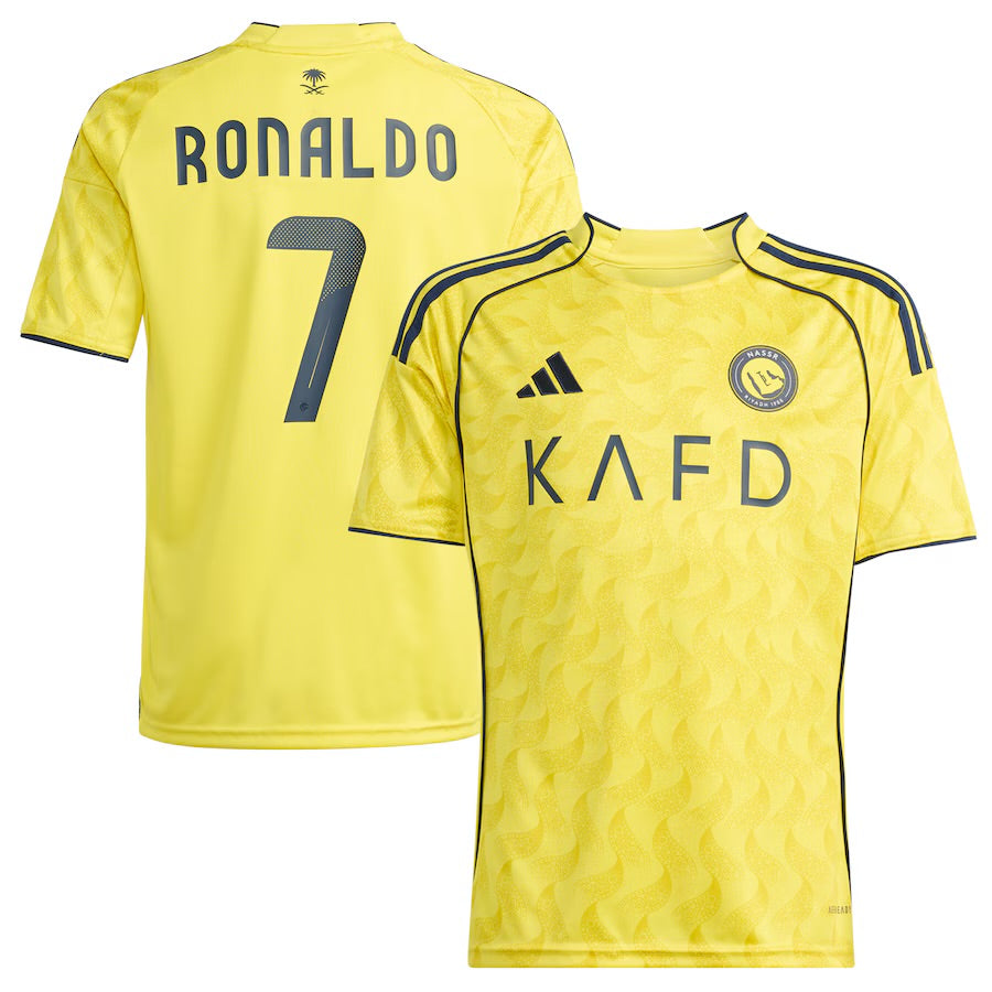 adidas Youth Al Nassr FC Ronaldo #7 Home Jersey 25/26 Club Replica Imperial Yellow/Night Indigo Youth Small - Third Coast Soccer