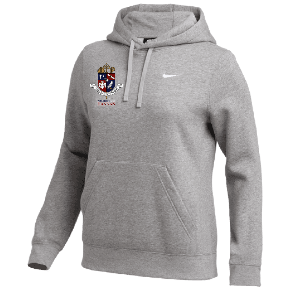 Nike Archbishop Hannan Women's Club Fleece Pullover Hoody Hannan Girls 24 Dark Heather Grey/White Womens X-Small - Third Coast Soccer