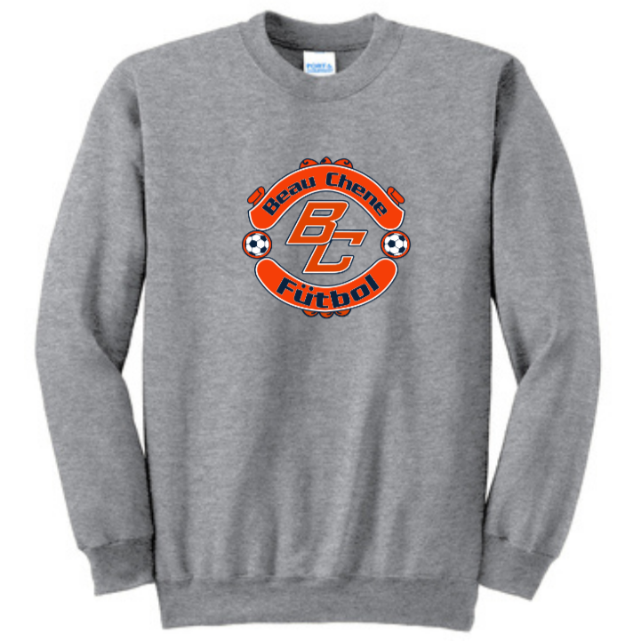 Port & Company Beau Chene HS Fleece Crewneck Sweatshirt - Grey, Navy and Orange BCHS 24 Grey Mens Small - Third Coast Soccer