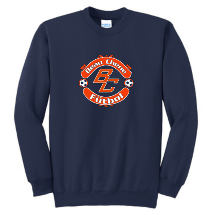 Port & Company Beau Chene HS Fleece Crewneck Sweatshirt - Grey, Navy and Orange BCHS 24 Navy Mens Small - Third Coast Soccer