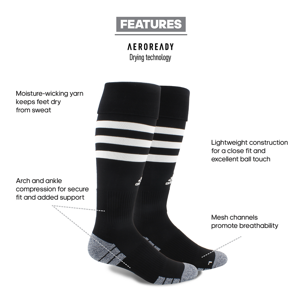 adidas 3-Stripe Hoop Sock - Black/White Socks   - Third Coast Soccer