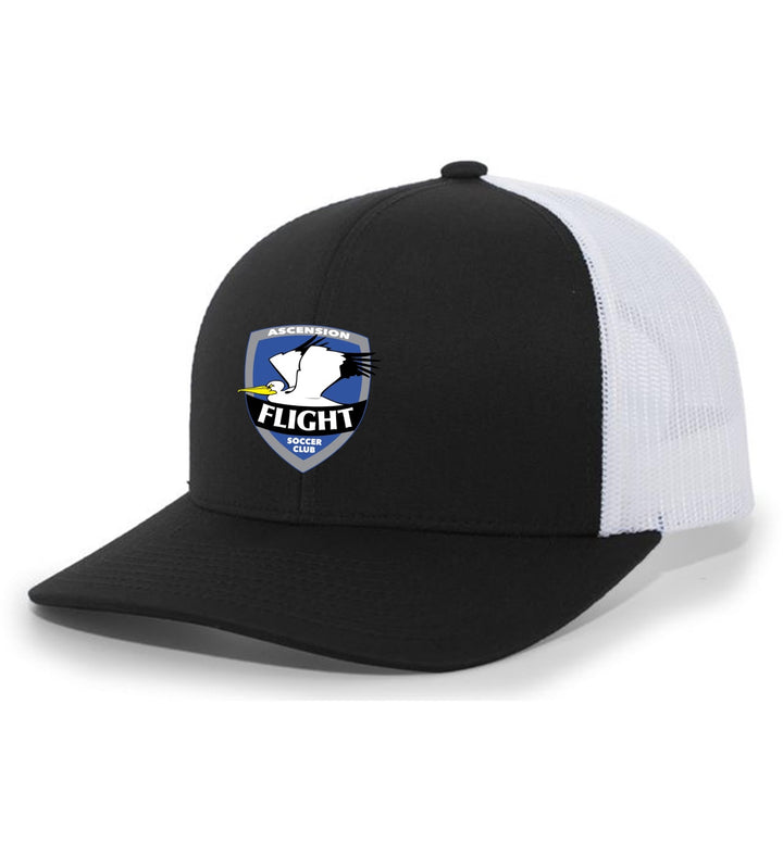 TCS AFSC Flex-Fit Premium Trucker Hat AFSC Spiritwear Black/White Full Color Patch - Third Coast Soccer