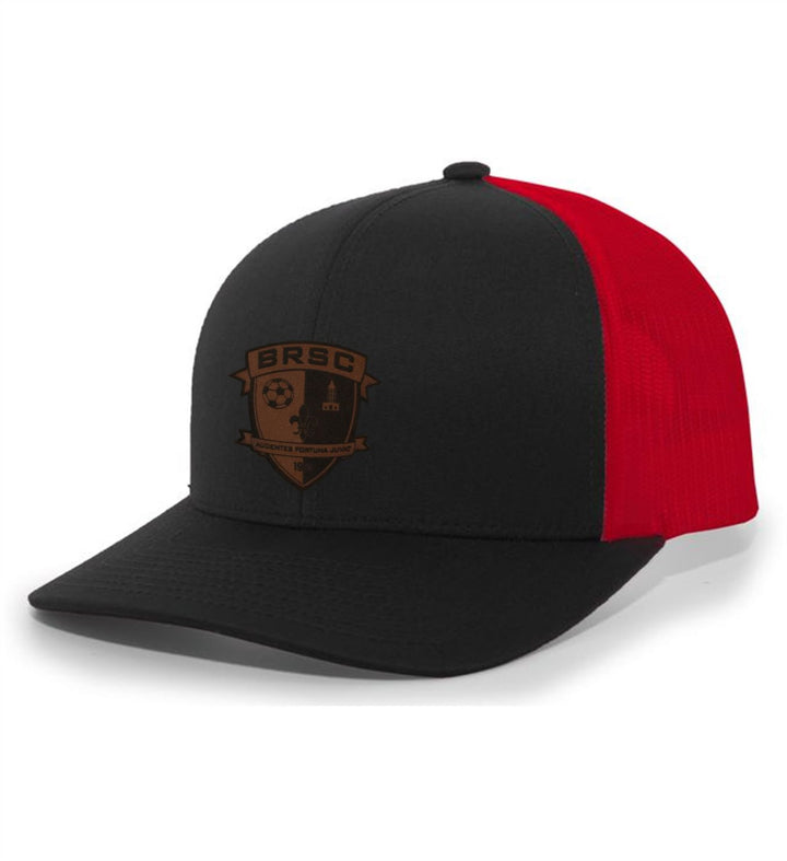 TCS BRSC Flexfit Premium Trucker Hat BRSC Spiritwear Black/Red Leather Patch - Third Coast Soccer