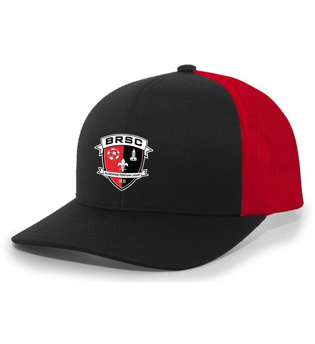 TCS BRSC Flexfit Premium Trucker Hat BRSC Spiritwear Black/Red Full Color Patch - Third Coast Soccer