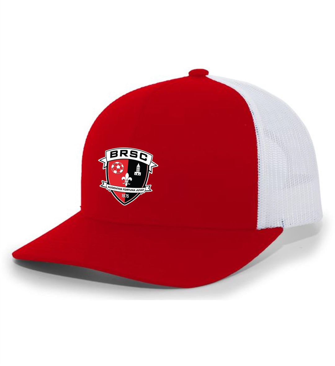 TCS BRSC Flexfit Premium Trucker Hat BRSC Spiritwear Red/White Full Color Patch - Third Coast Soccer