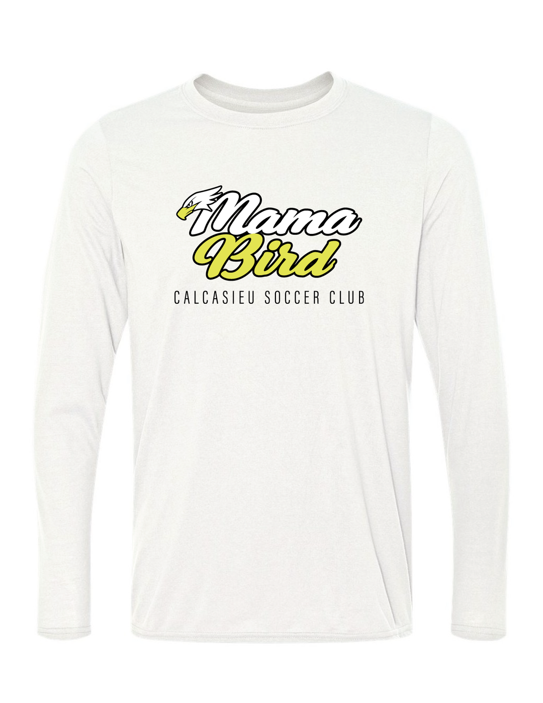 Calcasieu Soccer Club Mama Bird Long-Sleeve T-Shirt CSC Spiritwear White Mens Small - Third Coast Soccer