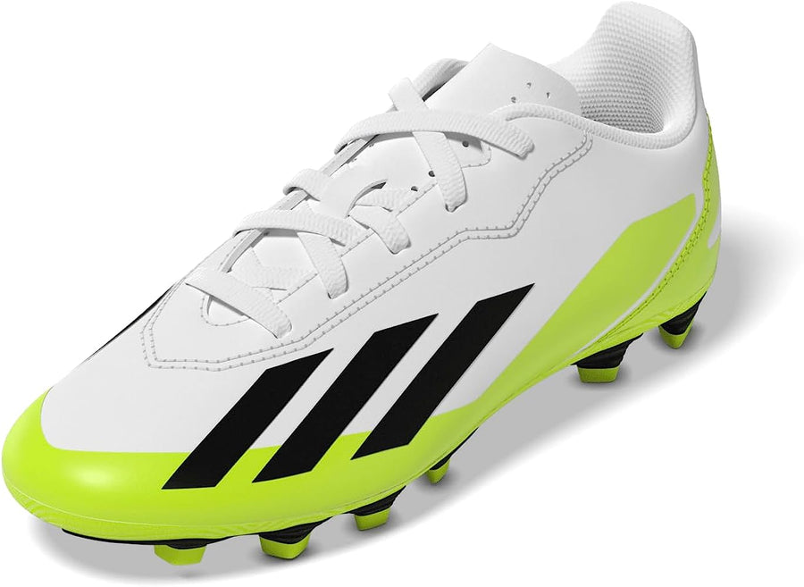 adidas Junior X Crazyfast.4 FG - White/Black/Lucid Lemon Youth Firm Ground   - Third Coast Soccer