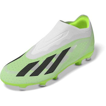 adidas Junior X Crazyfast.1 Laceless FG - White/Black/Lucid Lemon Youth Footwear Feather White/Core Black/Lucid Lemon Youth 4 - Third Coast Soccer