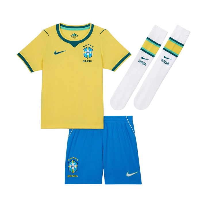 Nike Youth CBF Brazil Home 3-Piece Littel Kids Kit 2026 International Replica Canary/Light Menta/Geode Teal Youth XSmall - Third Coast Soccer
