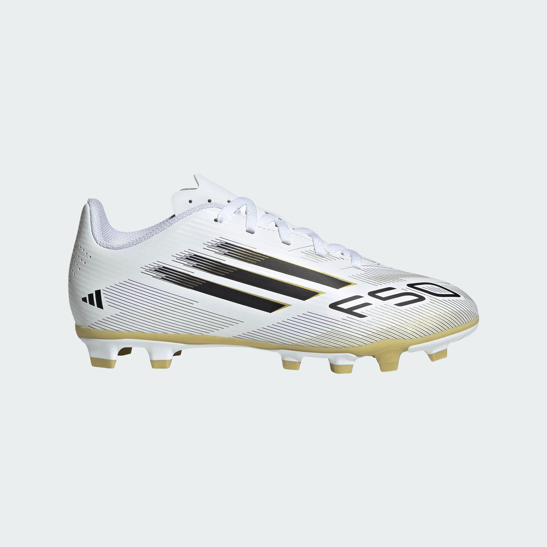 adidas Youth F50 Club FG - White/Black/Gold Youth Footwear - Third Coast Soccer
