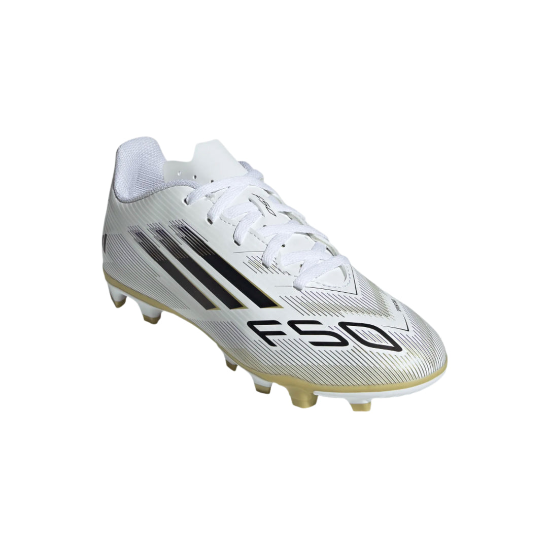 adidas Youth F50 Club FG - White/Black/Gold Youth Footwear - Third Coast Soccer