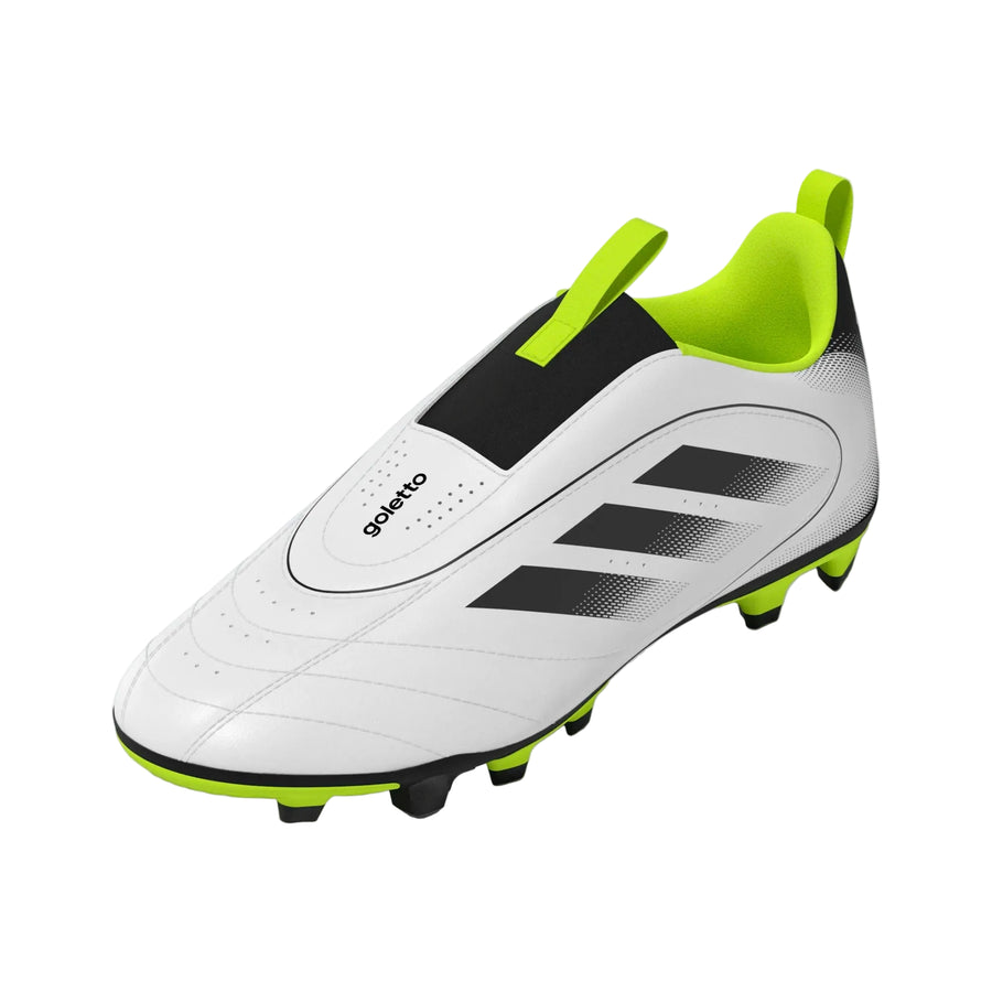 adidas Youth Goletto IX Laceless FG/MG - White/Black/Lucid Lemon Youth Footwear - Third Coast Soccer