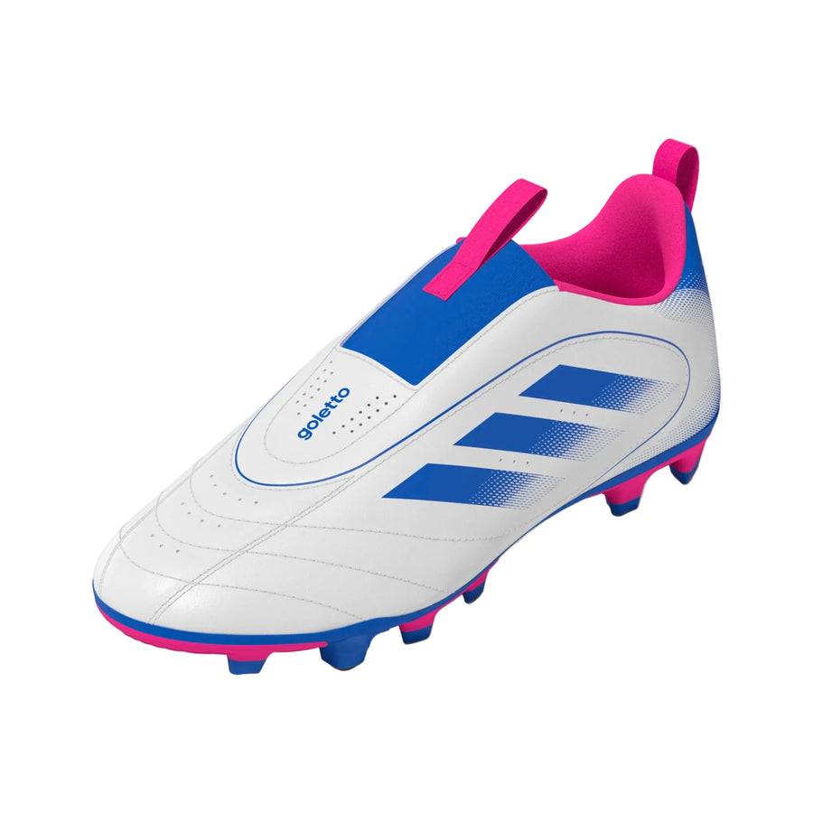 adidas Youth Goletto IX Laceless FG/MG - White/Royal/Pink Youth Footwear - Third Coast Soccer