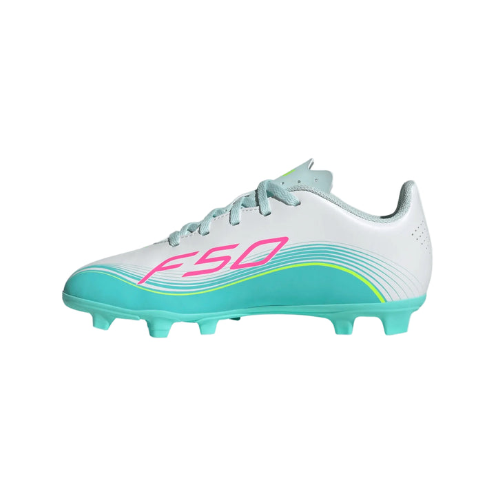 adidas Youth F50 Messi Club FG/MG - White/Pink/Aqua Youth Footwear - Third Coast Soccer