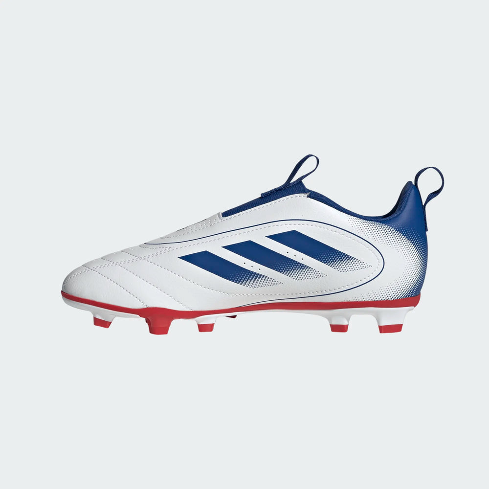 adidas Youth Goletto IX Laceless FG - White/Royal/Scarlet Youth Footwear - Third Coast Soccer