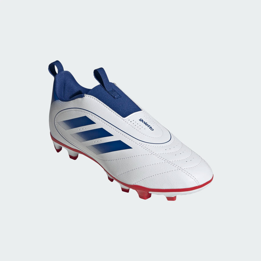 adidas Youth Goletto IX Laceless FG - White/Royal/Scarlet Youth Footwear Feather White/Royal Blue/Better Scarlet Youth 8 - Third Coast Soccer