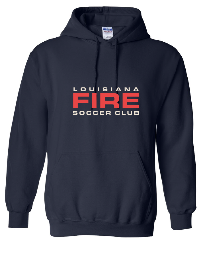 Louisiana Fire Wordmark Hooded Sweatshirt Louisiana Fire SC Spiritwear Navy Youth Small - Third Coast Soccer