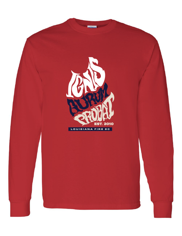 Louisiana Fire Latin LS Tee Louisiana Fire Spiritwear Red Mens Small - Third Coast Soccer